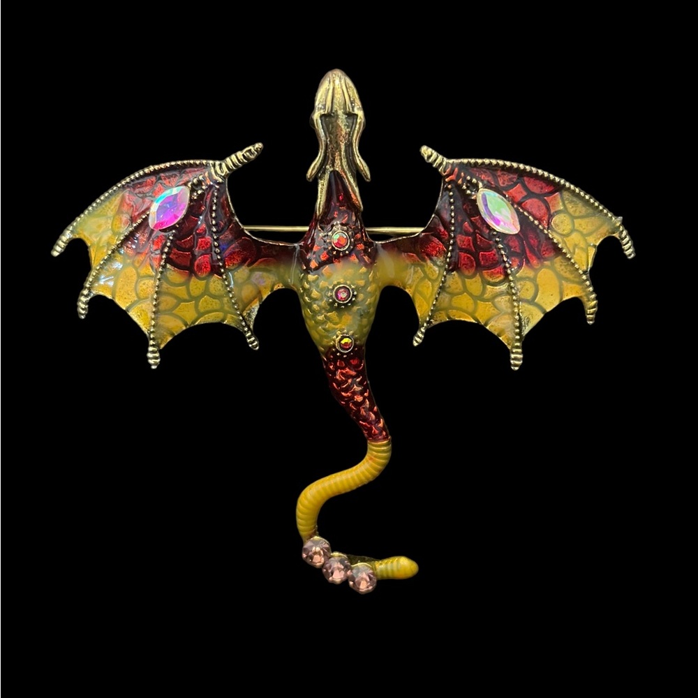 RED & GOLD DRAGON BROOCH OR NECKLACE